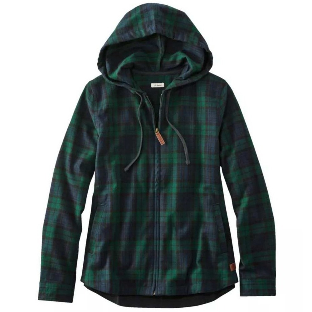 L.L.Bean Blackwatch Plaid Full Zip Hoodie Jacket Women's XS Cotton Relaxed